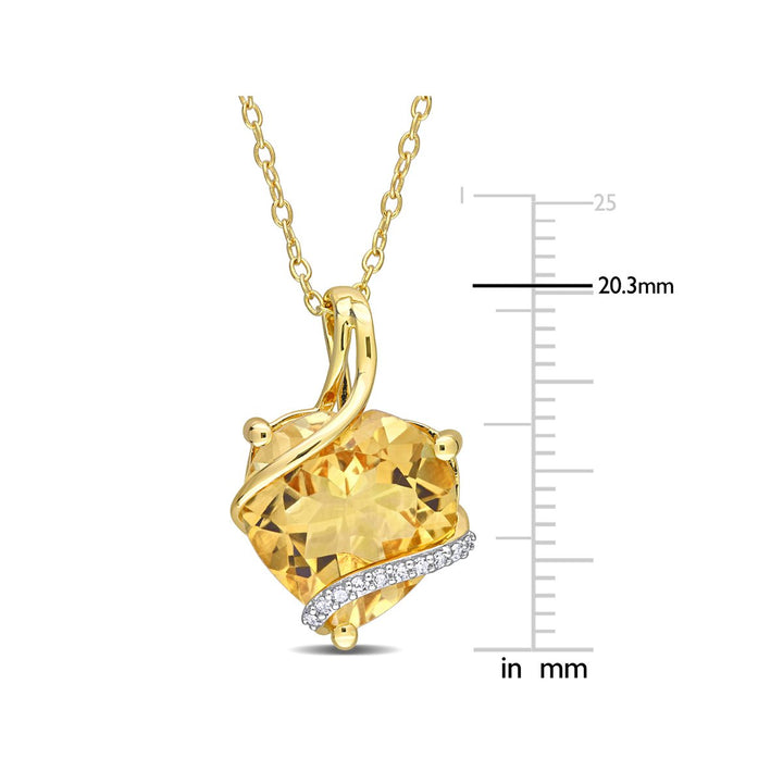 6.50 Carat (ctw) Citrine Heart Pendant Necklace in Yellow Plated Sterling Silver with Chain Image 3