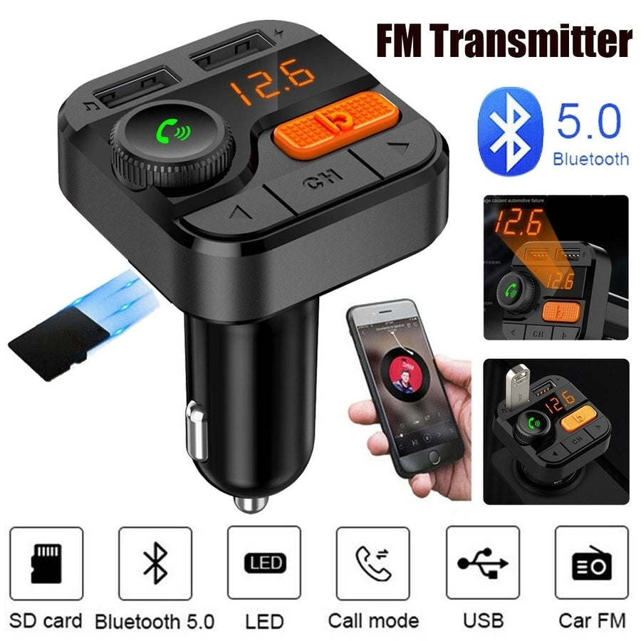 Bluetooth 5.0 Car FM Transmitter FM Radio Adapter Bass MP3 Music Player with Hands-free Call USB Charging Ports Image 1