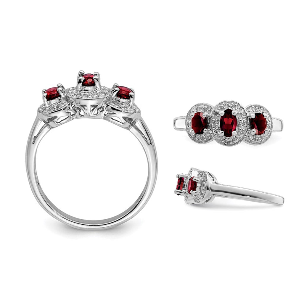 3/5 Carat (ctw) Three Stone Garnet Ring in Sterling Silver Image 2