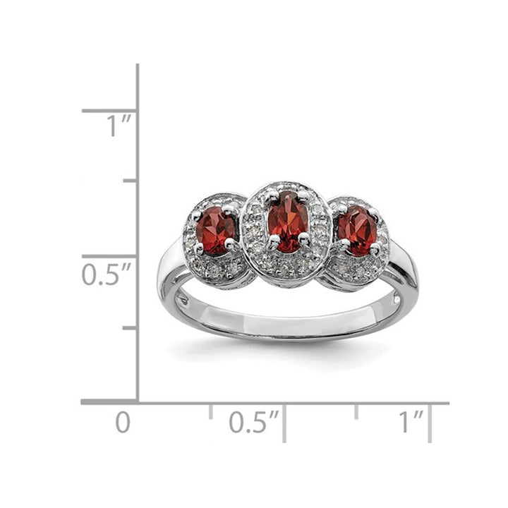 3/5 Carat (ctw) Three Stone Garnet Ring in Sterling Silver Image 3