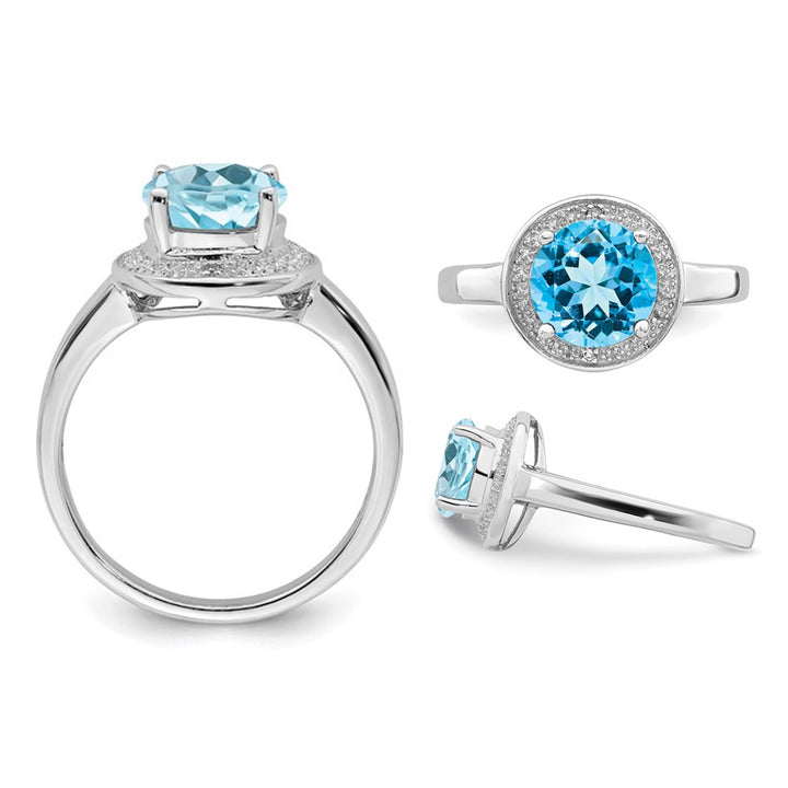 2.25 Carat (ctw) Light Swiss Blue Topaz Halo Ring in Sterling Silver Image 3