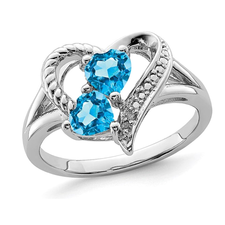 1.00 Carat (ctw) Blue Topaz Heart Promise Ring in Sterling Silver Image 1