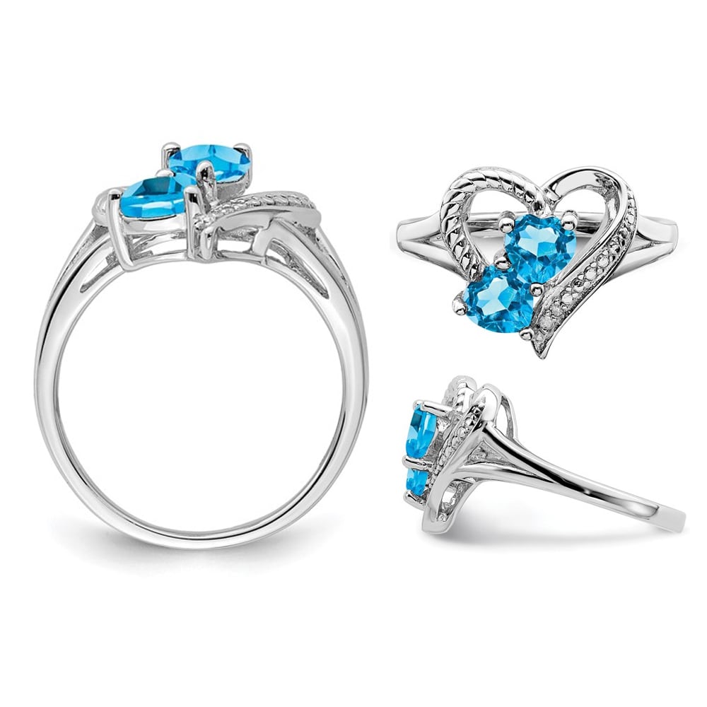 1.00 Carat (ctw) Blue Topaz Heart Promise Ring in Sterling Silver Image 3