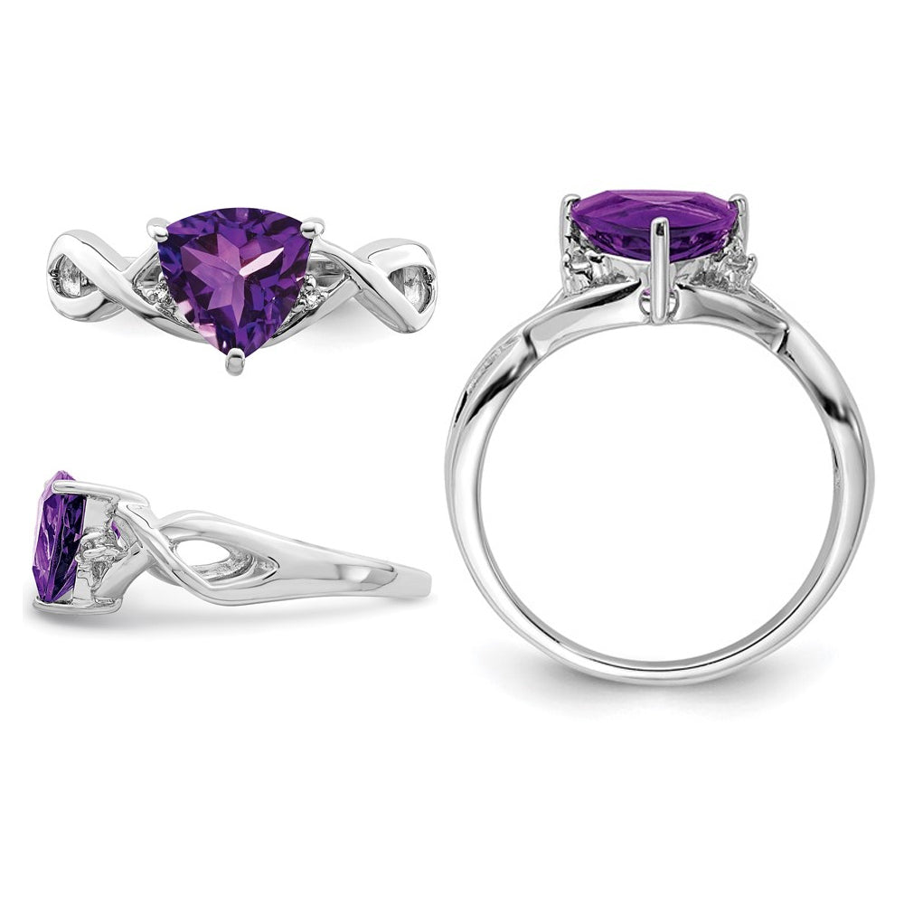 Solitaire Trillion Amethyst Ring 1.70 Carat (ctw) in Rhodium Plated Sterling Silver Image 3