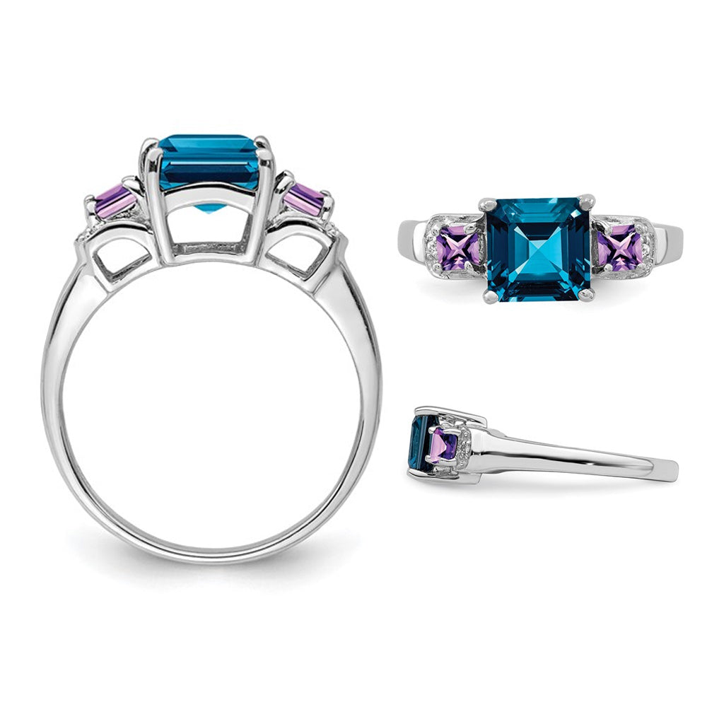 1.90 Carat (ctw) London Blue Topaz and Amethyst Ring in Sterling Silver Image 3