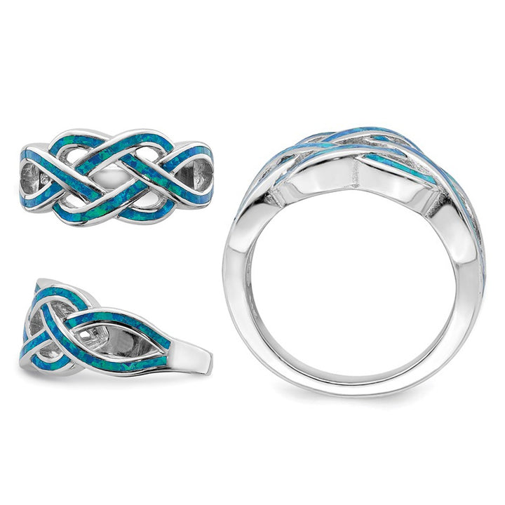 Lab-Created Blue Opal Inlay Knot Ring in Sterling Silver Image 2