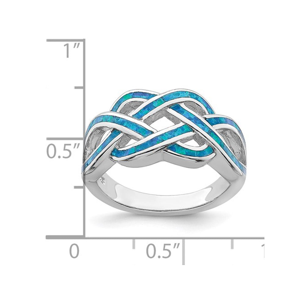 Lab-Created Blue Opal Inlay Knot Ring in Sterling Silver Image 3