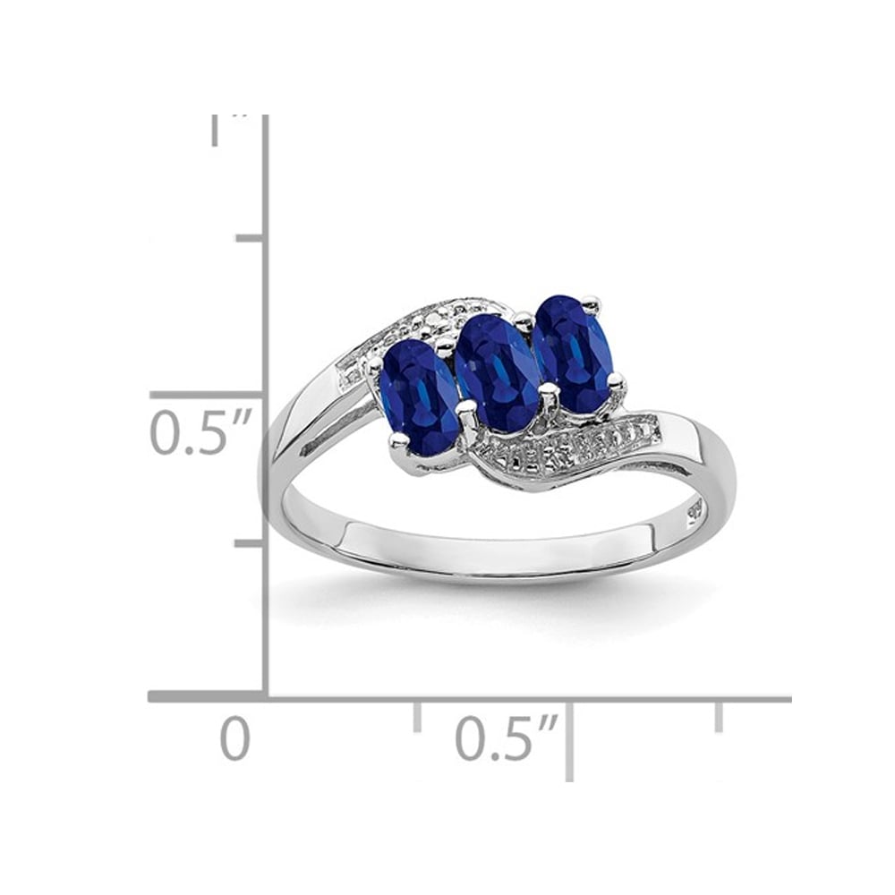 1.00 Carat (ctw) Three-Stone Natural Blue Sapphire Ring in Sterling Silver Image 2