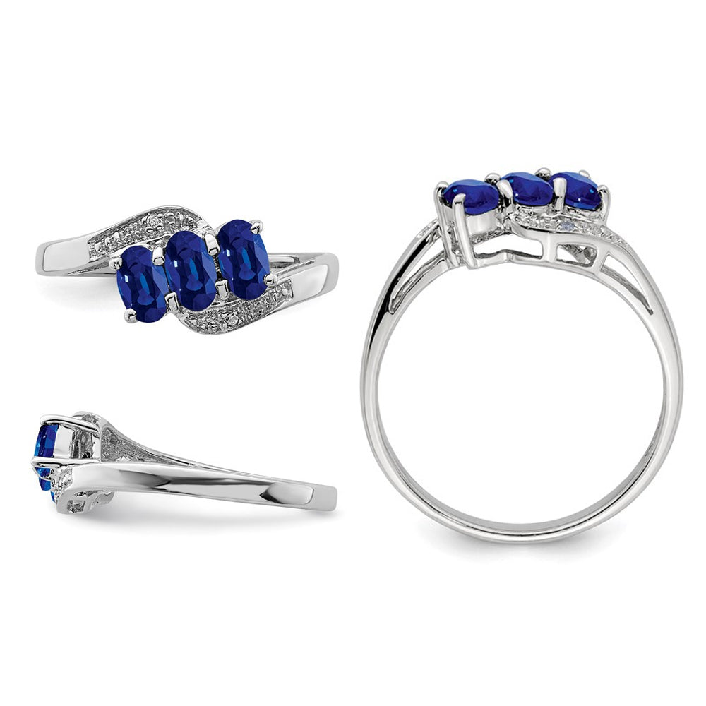 1.00 Carat (ctw) Three-Stone Natural Blue Sapphire Ring in Sterling Silver Image 3