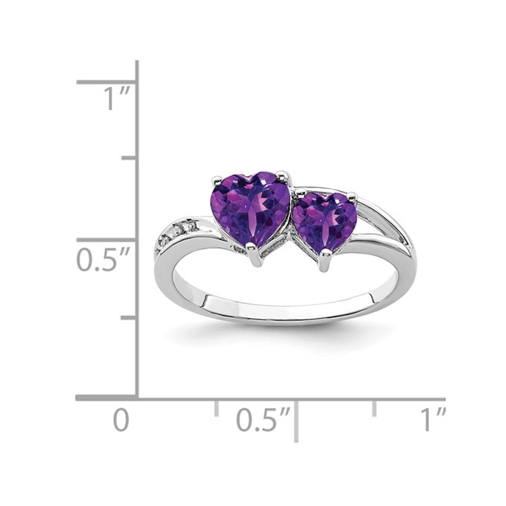 9/10 Carat (ctw) Natural Amethyst Double Heart Promise Ring in Sterling Silver Image 2