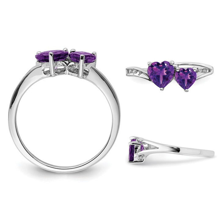 9/10 Carat (ctw) Natural Amethyst Double Heart Promise Ring in Sterling Silver Image 3