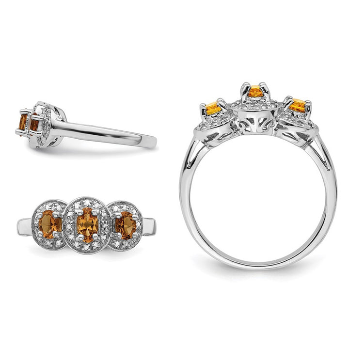 1/2 Carat (ctw) Three-Stone Oval Citrine Ring in Sterling Silver Image 2