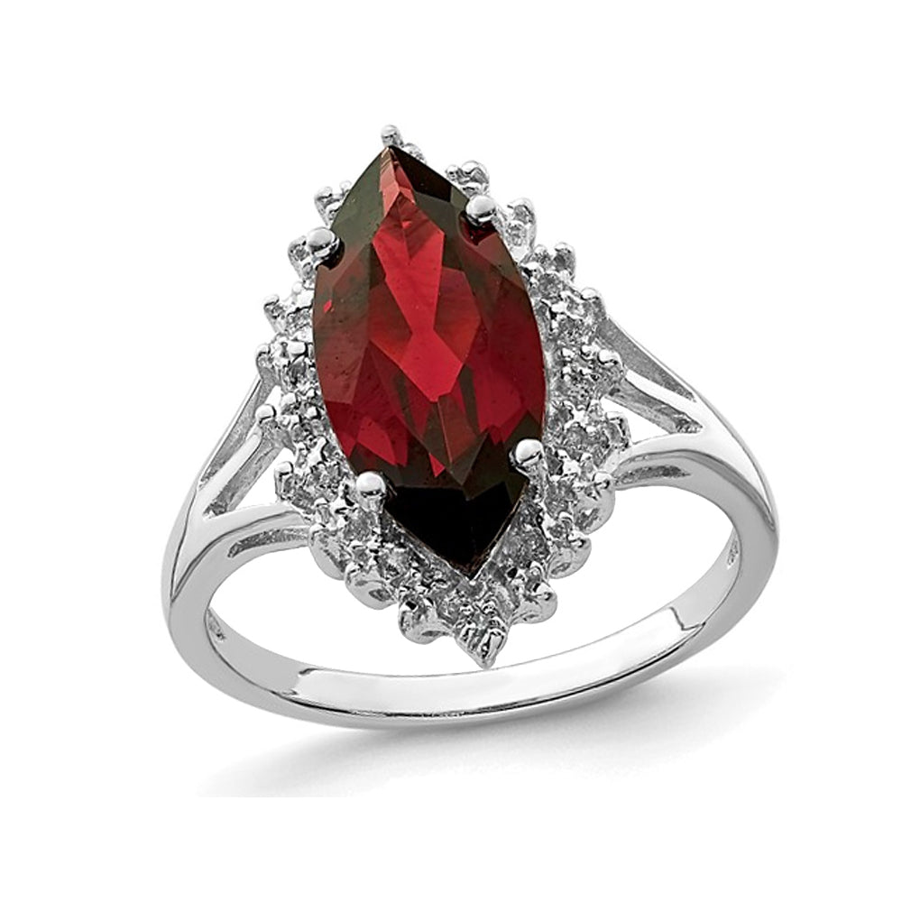 3.00 Carat (ctw) Red Garnet Marquise Ring in Sterling Silver Image 1