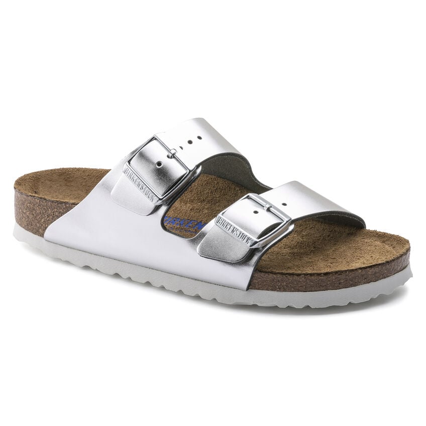 BIRKENSTOCK Arizona Soft Footbed Metallic Silver Leather Regular Width 1005960 Image 1