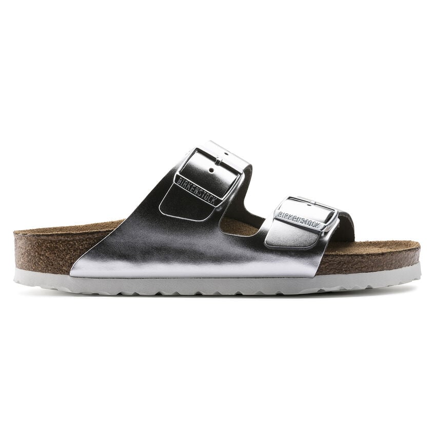 BIRKENSTOCK Arizona Soft Footbed Metallic Silver Leather Regular Width 1005960 Image 3