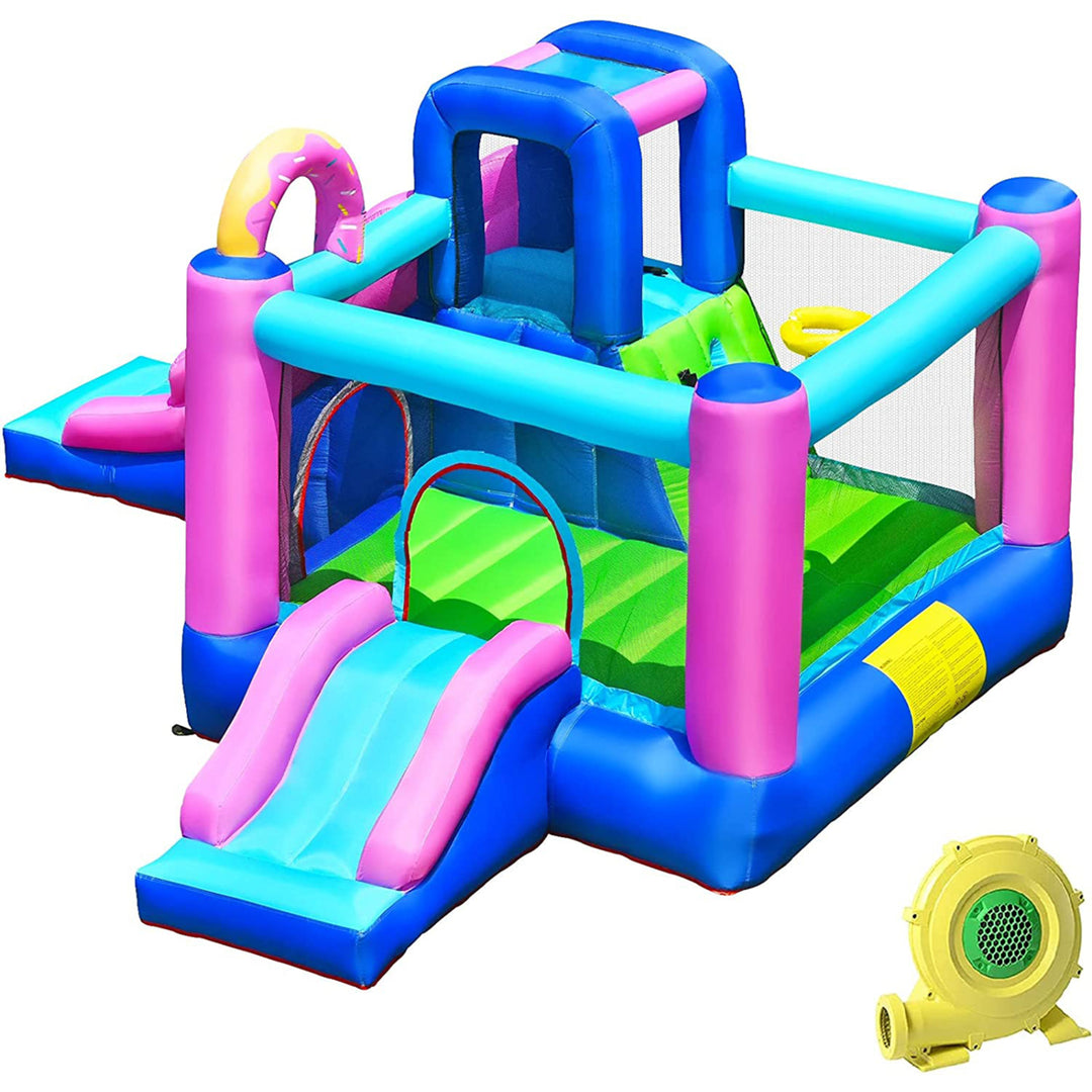 Inflatable Bounce House Kids Jumping Slide Bouncer w/ 480W Air Blower Image 1