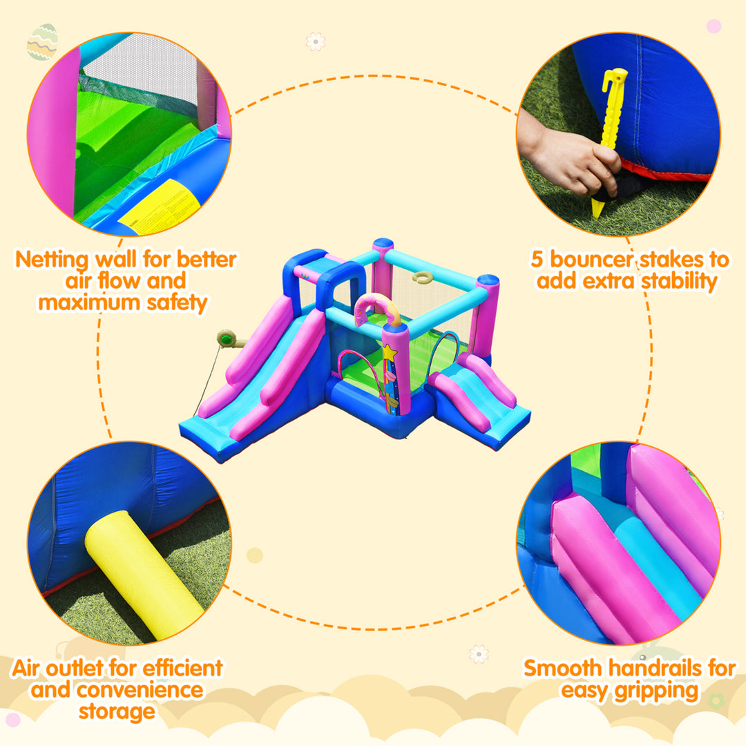 Inflatable Bounce House Kids Jumping Slide Bouncer w/ 480W Air Blower Image 7