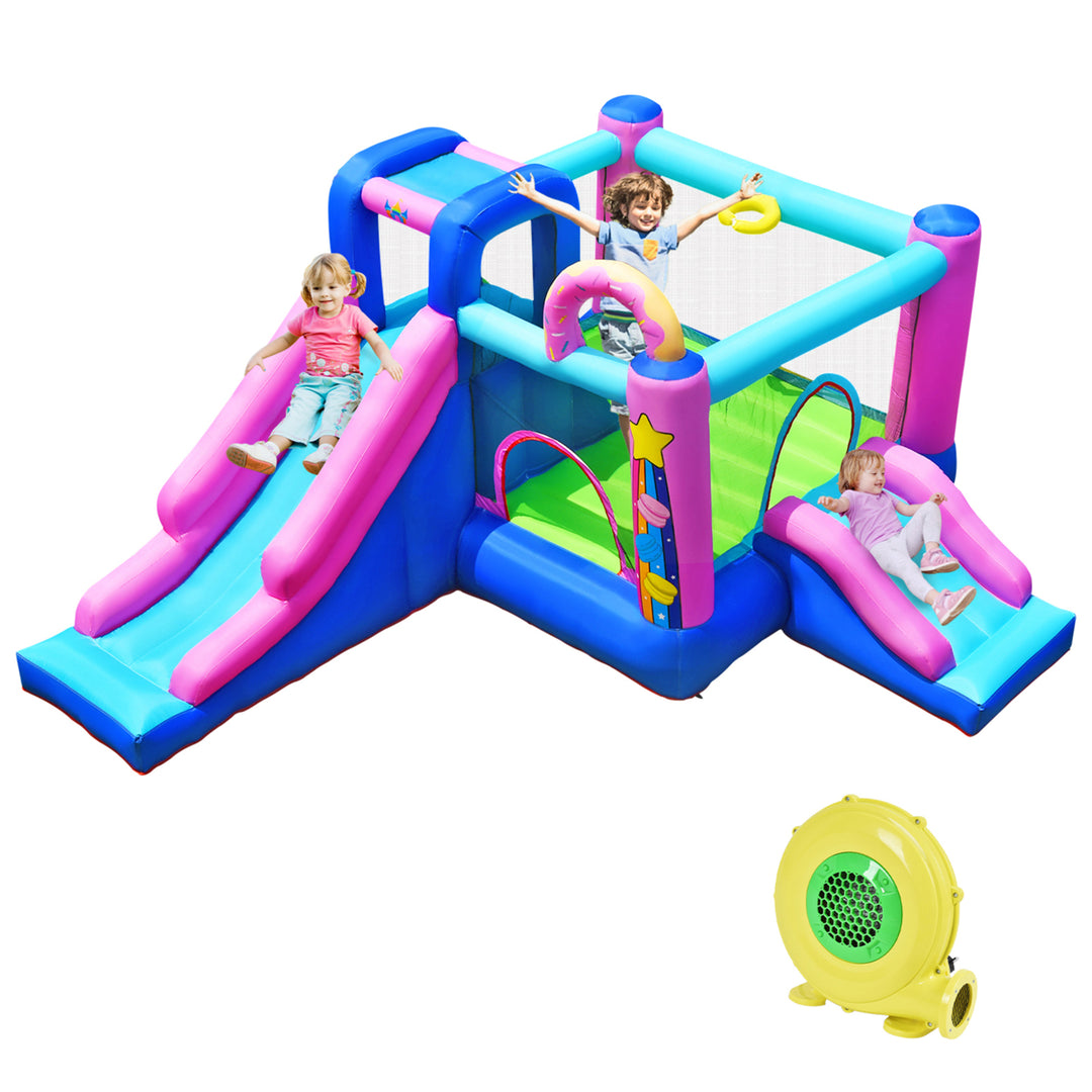 Inflatable Bounce House Kids Jumping Slide Bouncer w/ 480W Air Blower Image 9