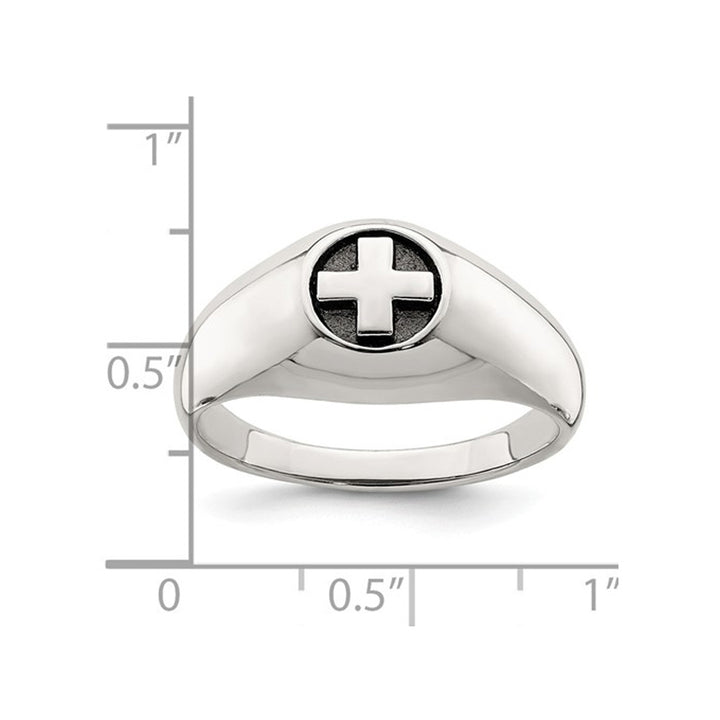 Mens Sterling Silver Antiqued Cross Ring Image 3