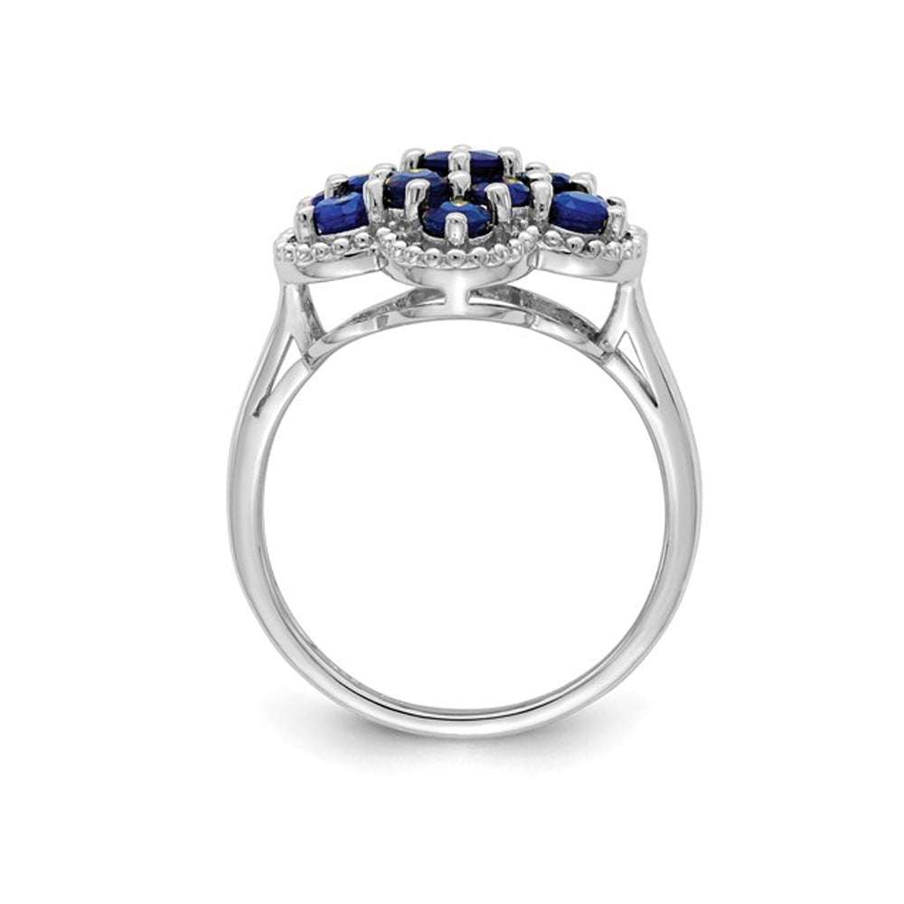 1.70 Carat (ctw) Sapphire Cluster Flower Ring in Sterling Silver Image 3