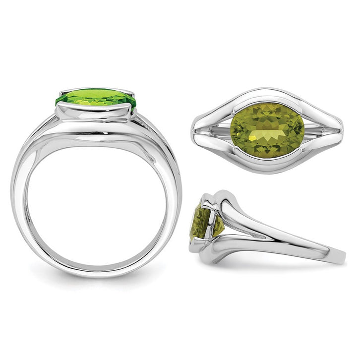 2.60 Carat (ctw) Oval-Cut Peridot Ring in Sterling Silver Image 3