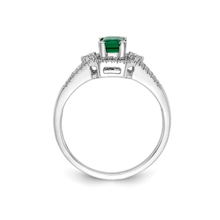 1/2 Carat (ctw) Natural Emerald Ring in 14K White Gold with Diamonds 1/6 Carat (ctw) Image 4