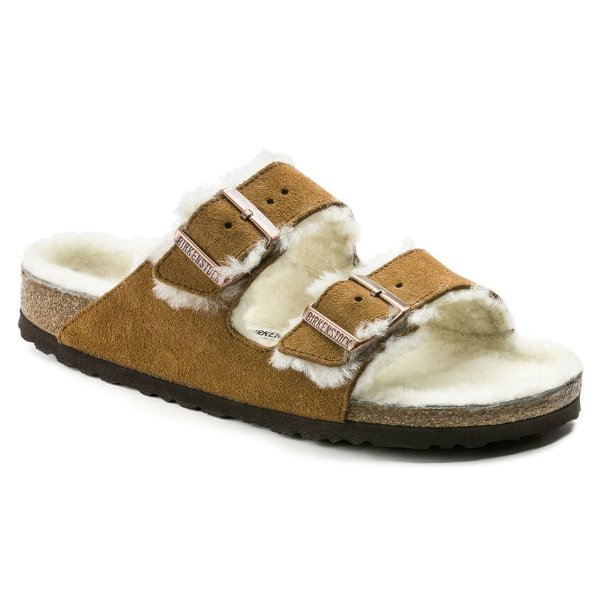 BIRKENSTOCK Arizona Shearling Mink Suede Sandals Natural Shearling Regular Width Image 1