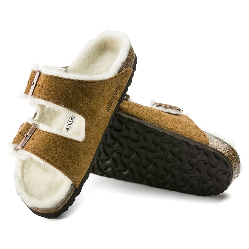 BIRKENSTOCK Arizona Shearling Mink Suede Sandals Natural Shearling Regular Width Image 3