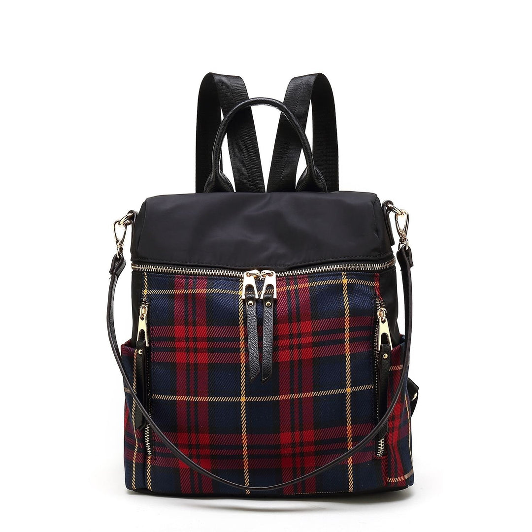 MKF Collection Nishi Plaid Shoulder Bag Multi-Compartment Backpack by Mia K. Image 1