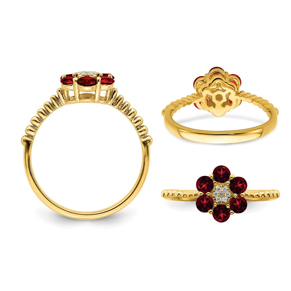 Natural Garnet Flower Ring 9/10 Carat (ctw) in 14K Yellow Gold Image 4