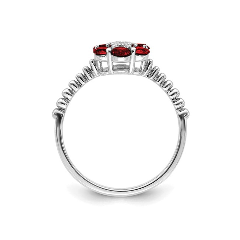 9/10 Carat (ctw) Garnet Flower Ring in 14K White Gold Image 4