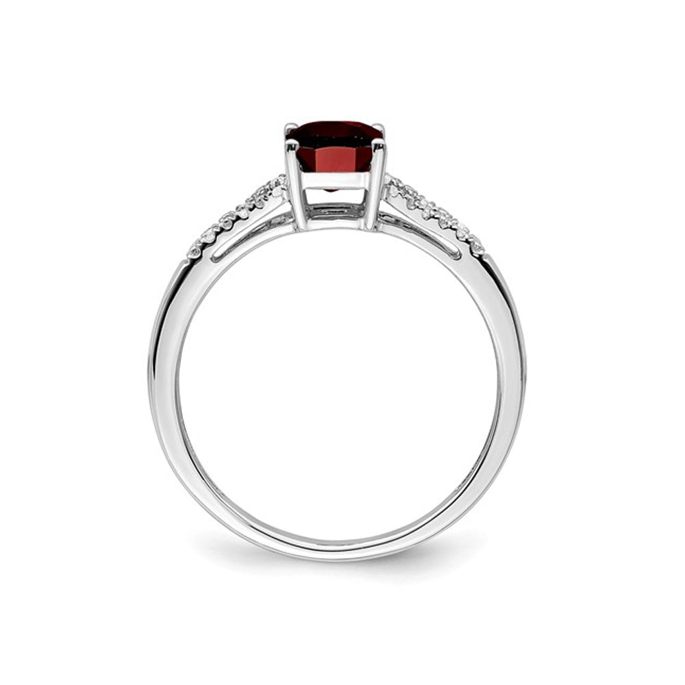 1.25 Carat (ctw) Emerald-Cut Garnet Ring in 14K White Gold with Accent Diamonds Image 3