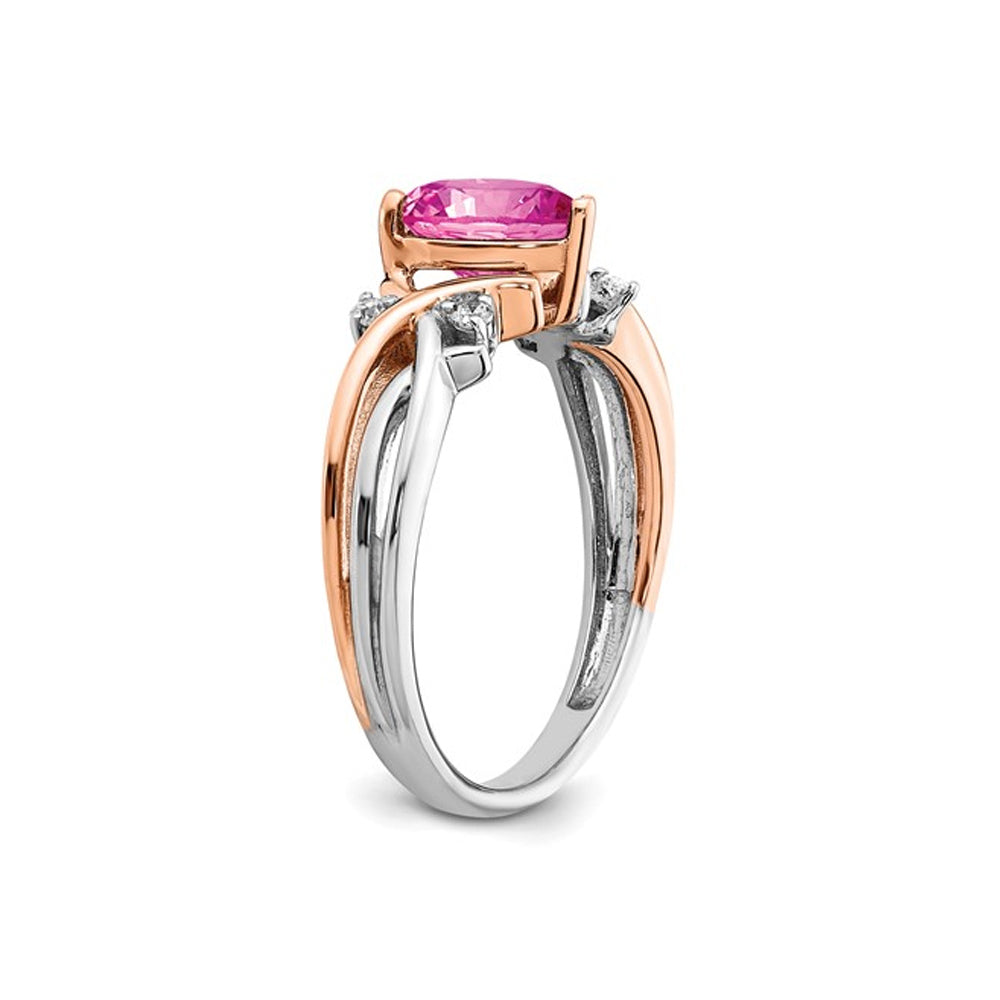 1.12 Carat (ctw) Lab-Created Pink Sapphire Heart Ring in 14K White and Yellow Gold with Diamonds Image 4