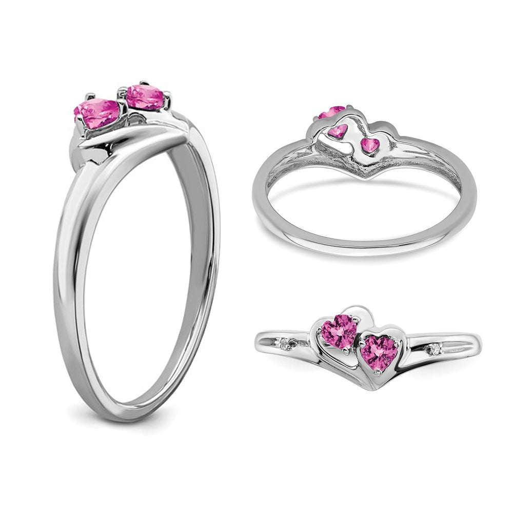 1/5 Carat (ctw) Lab-Created Pink Sapphire Twin Heart Ring in 14K White Gold Image 4