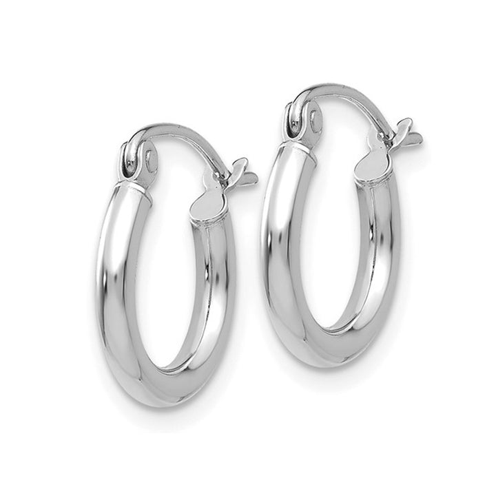 14K White Gold Small Hoop Earrings 1/2 Inch (2.00 mm) Image 2