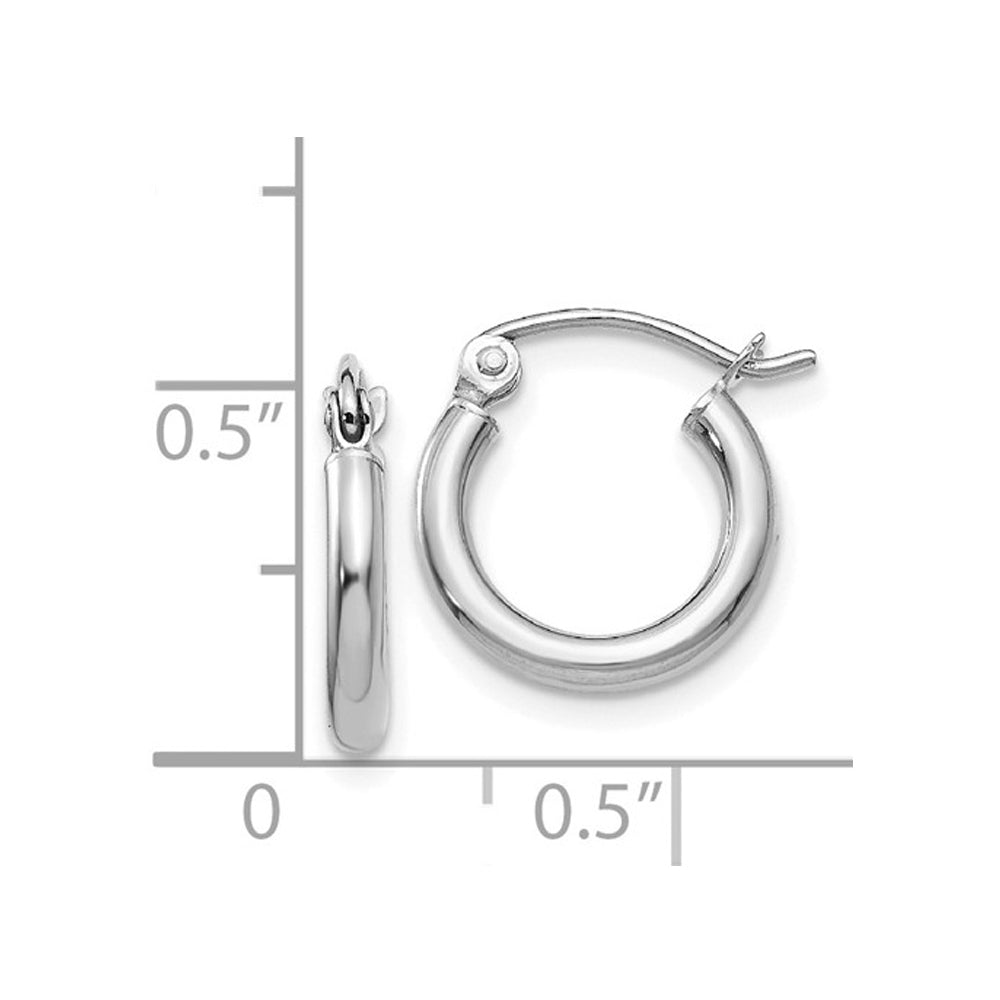 14K White Gold Small Hoop Earrings 1/2 Inch (2.00 mm) Image 4
