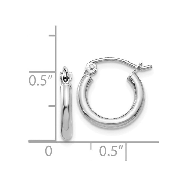 14K White Gold Small Hoop Earrings 1/2 Inch (2.00 mm) Image 4