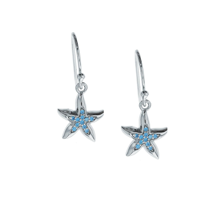 Sterling Silver Aqua CZ Starfish Wire Earring Image 1