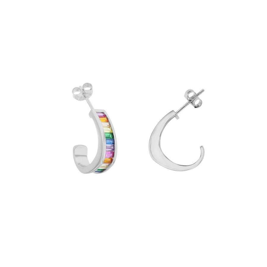 Sterling Silver Baguette Multi Color CZ Open Hoop Earring Image 1