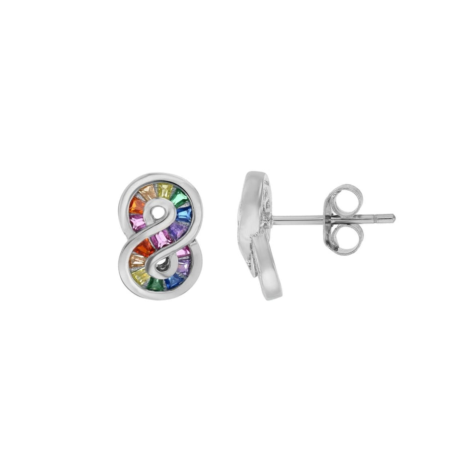 Sterling Silver Baguette Multi Color CZ Infinity Earring Image 1