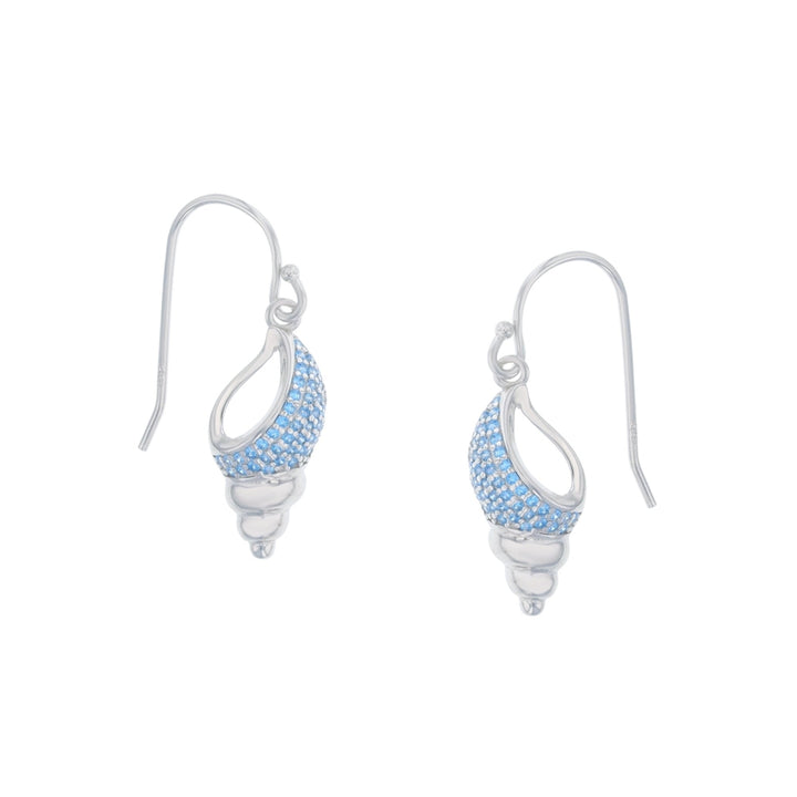 Sterling Silver Cone Seashell Aqua CZ Earring Image 1