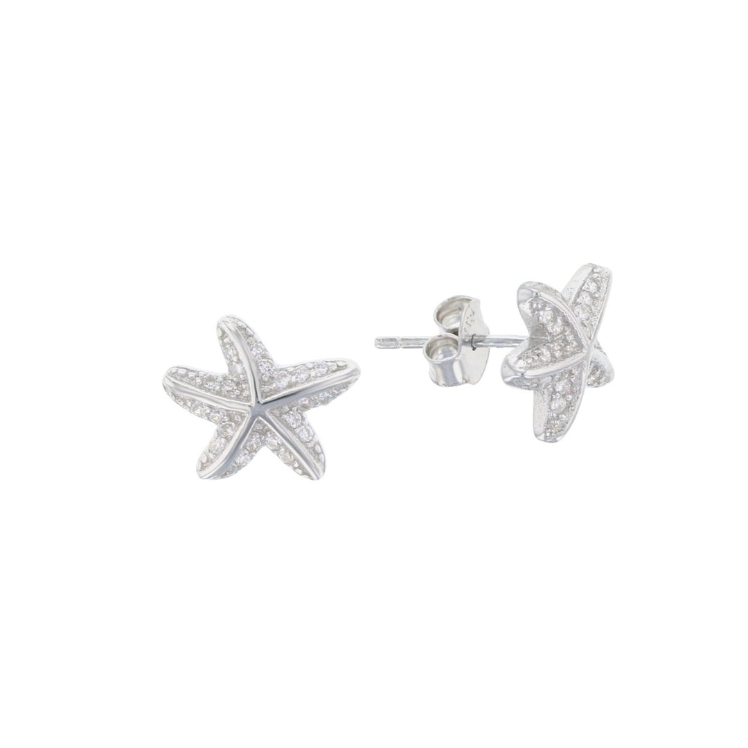 Sterling Silver Cute Starfish CZ Stud Earring Image 1