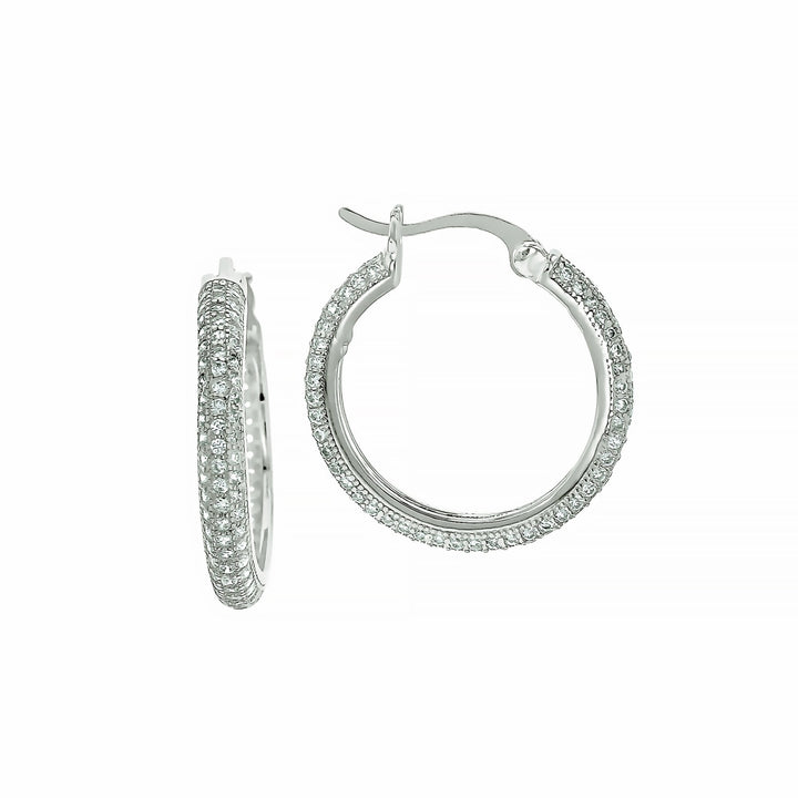 Sterling Silver CZ Pave  Round Hoop Earring Image 1