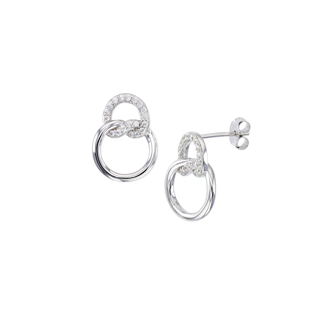 Sterling Silver Double Circle Knotted CZ Earrings Image 1