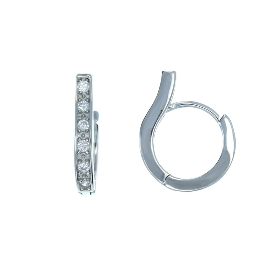 Sterling Silver CZ Single Row Huggie Earring Image 1