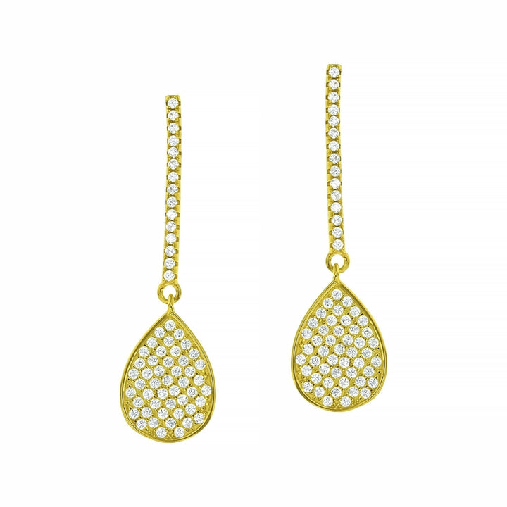 Sterling Silver Gold Plated Pear Shape Pave CZ Drop Earring Image 1