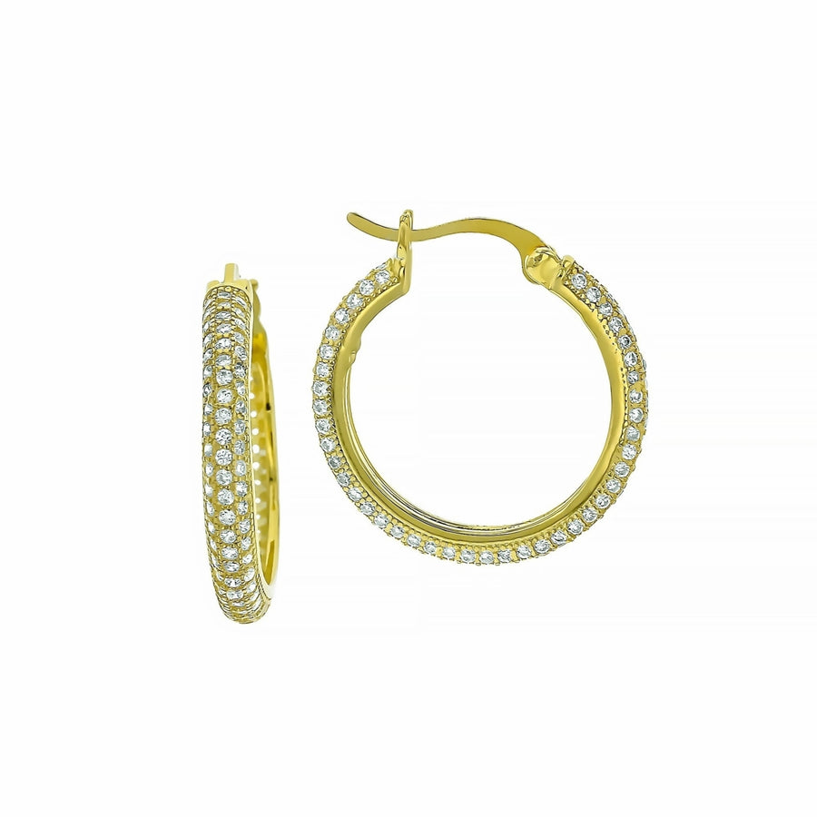 Sterling Silver Gold Plated CZ Pave Round Hoop Earring Image 1