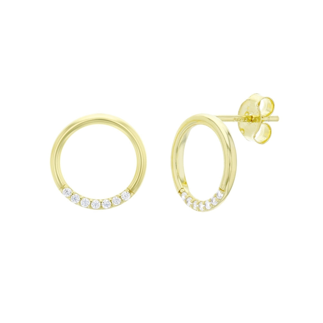 Sterling Silver Gold Tone Cirle with CZ Earring Image 1