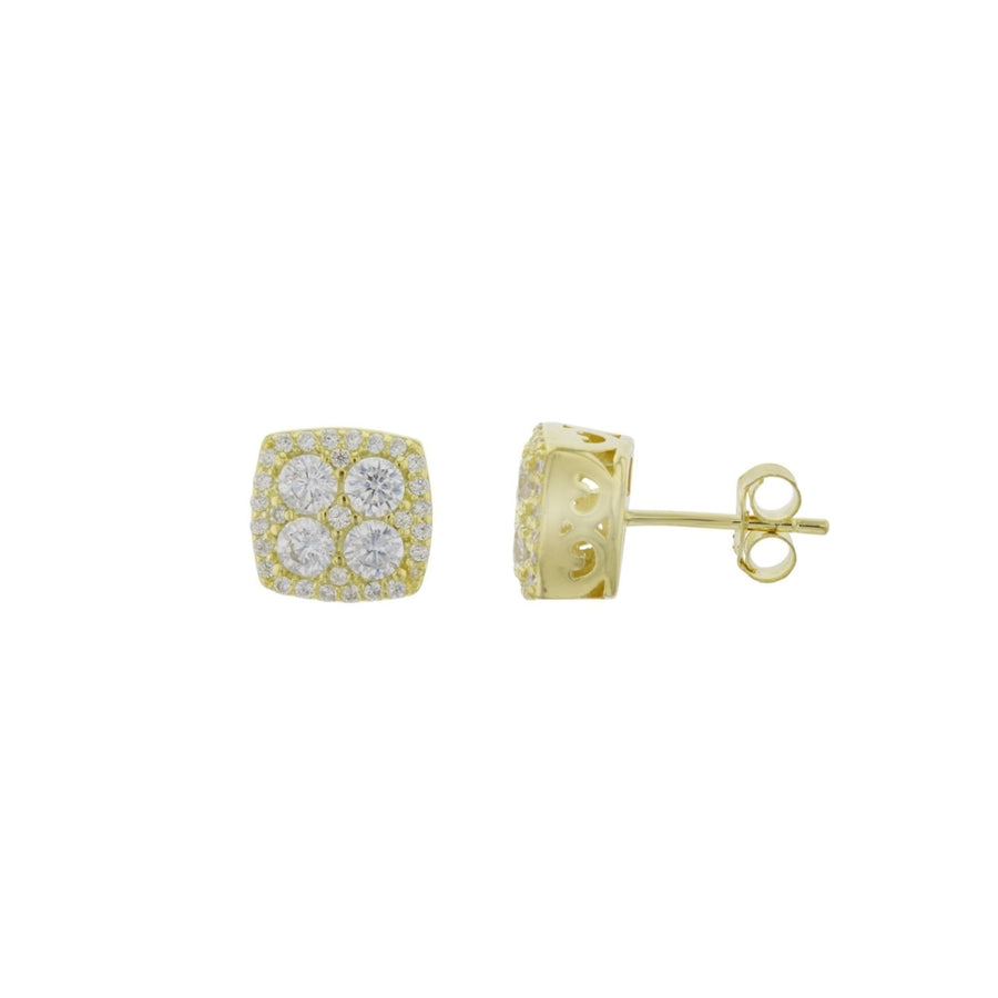 Sterling Silver Gold Tone Square Halo CZ Cute Earring Image 1