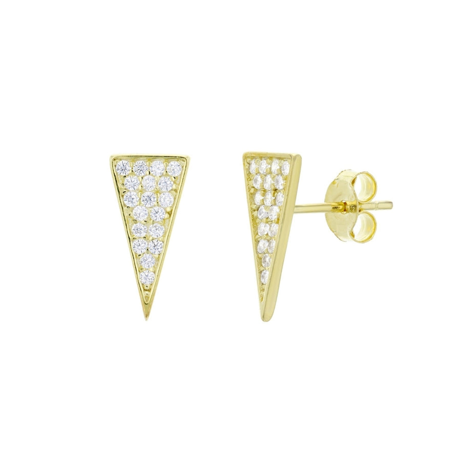 Sterling Silver Gold Tone Traingle Pave CZ Stud Earring Image 1